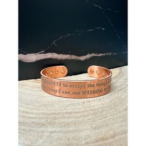 Pure Copper Serenity Prayer Magnetic Cuff Bracelet Stamped Wellness Jewelry